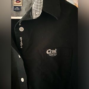 Cruel Girl Long Sleeve B&W with Checker Accent Button Down Shirt